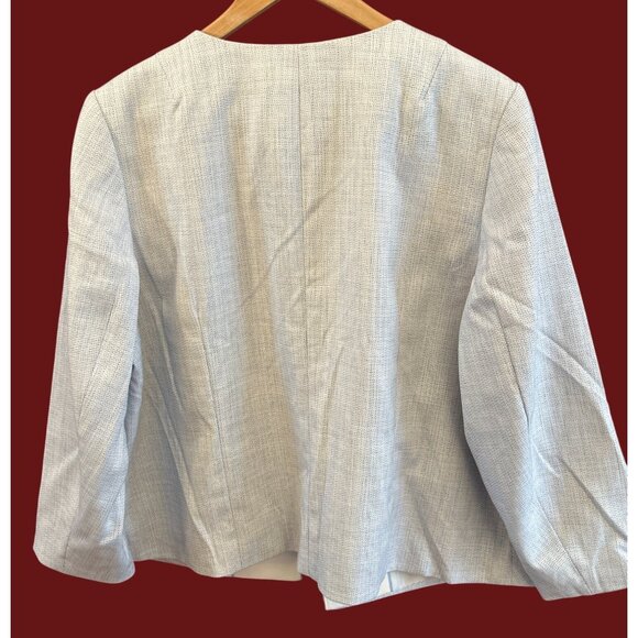Talbots Light Blue Collarless Open Front Blazer Textured Weave Career Jacket 16W - Picture 4 of 5